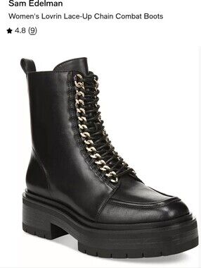 Sam Edelman Black Lace-Up Combat Boots with Chain Detail
